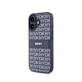 Miniatyrbild 3 av 6: Coque för iPhone 16 Utgåva Repeat Pattern Tonal Stripe med Metalliserad Logotyp DKNY Blå Vit