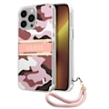 Pikkukuva 1 / 5: iPhone 13 Pro - Kuori, jossa on kohotetut reunat, irrotettava hihna, Guess Camouflage Rosa
