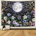 Miniatyrbild 1 av 5: Estetisk Månträdgård Gobeläng Väggbonad, Nattscen med Färgglada Växter och Blommor Gobeläng för Sovrum Heminredning 130cm×150cm (50\"B × 60\"L)