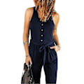 Miniatyrbillede 1 af 3: V-hals Ærmeløs Marineblå Jumpsuit Kvinders Sommer Casual Slim Fit