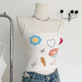 Miniatyrbilde 6 av 8: Kvinners Spaghetti Stropp Tank Top med Brystplate Søt Trykkmønster Myk Komfortabel Slim Fit Tynn Stropp Tank Top for Jenter Hvit Gratis Størrelse