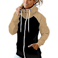 Miniatyrbillede 1 af 3: Colorblock hættetrøje sweatshirt - Dame Casual Full Zip Up hættejakke med lommer 5XL Khaki