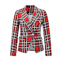 Miniatyrbilde 3 av 5: Stilig Slim Fit Tartan Button Blazer Jakke S Rød