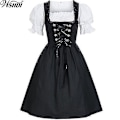 Pikkukuva 2 / 3: Saksala oluttyttö Dirndl-asu pulleilla hihoilla ja selkärusetilla - Oktoberfest-mekko S