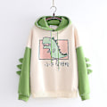 Miniatyrbillede 2 af 4: Sød Dinosaur Hættetrøje til Kvinder og Teenagere - Langærmet Hoodie til Efterår og Forår XL Sort
