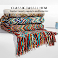 Pikkukuva 4 / 5: Sininen neulottu Houndstooth Bohemian Plaid Tupsupeitto 130x230cm
