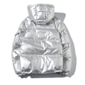 Miniatyrbilde 2 av 3: Tykk vinterjakke med hette for menn - Løstsittende, blank sølv (4XL)