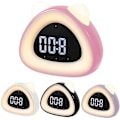 Miniatyrbild 2 av 4: Väckarklocka söt kattöronform digital display nattlampa väckarklocka temperaturövervakare sovrum vit