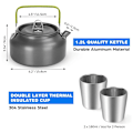 Miniatyrbild 2 av 7: 1,2L Camping Kittel Set med 2 Koppar Lätt Aluminium Camp Te Kaffe Pot för Vandring Ryggsäck Camping och Picknick