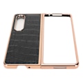Miniatyrbild 6 av 8: Phone case Cover för Samsung Galaxy Z Fold 4 Nanoplätering Krokodilmönster äkta läder Repsäkert Svart