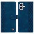 Kompatibel med iPhone 16 Läderfodral Präglat Rutigt Mönster Plånboksställ Flip Telefonfodral Blue