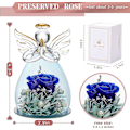 Miniatyrbillede 3 af 5: Glasengelstatue med smukke lilla blomster - Perfekt mors dags- eller fødselsdagsgave til mor 4,3X2,9 tommer marineblå