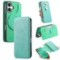 CASENEO Compatible with iPhone 16 Cross-Grain Leather Case Detachable Magnetic Phone Case Green