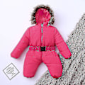 Miniatyrbild 3 av 5: Unisex Baby Overall med Huva - 0-24 Månader - Pojk & Flicka Romper med Pälskrage 70cm Röd