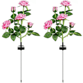 Miniatyrbild 1 av 2: Solcellsdrivna trädgårdslampor för utomhusbruk, 2-pack, med 10 rosor - Vattentäta