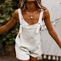 Miniatyrbillede 1 af 5: Ærmeløs bomuldslinned kvinders jumpsuit shorts M hvid