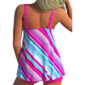Miniatyrbild 2 av 3: Randig Sling Tankini Set - Dam Badkläder med Vadderade Pojkbyxor 3XL Blå