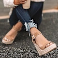 Miniatyrbilde 3 av 3: Spikrete Espadrille Sandaler med Plattform og Høy Kilehæl for Kvinner i Brun EU 40