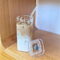 Miniatyrbilde 4 av 5: Firkantet varmebestandig kaffeglasskopp med lokk og sugerør