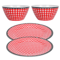Miniatyrbilde 5 av 8: AB06010+BT009 4-delt servise i imitert porselen, rød rutenett salatbolle-sett