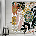 Miniatyrbillede 1 af 5: Bohemia Bruseforhæng, Boho Stil Bruseforhæng Blomster Rose Grønt Blad Badeforhæng Skimmelsikker Vandtæt Vaskbart Polyesterstof Badeværelsesforhæng