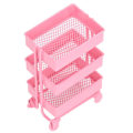 Miniatyrbillede 3 af 8: Dukkehus 3-etagers opbevaringsreol Simulering Flytbar 1:12 Dukkehus Trolley Rack med hjulPink