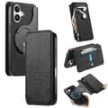 CASENEO Compatible with iPhone 16 Cross-Grain Leather Case Detachable Magnetic Phone Case Black