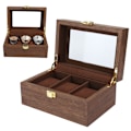 Miniatyrbild 5 av 8: Trä 3 Grid Watch Display Box Transparent fönster Watch förvaringsbox (svart valnöt färg)