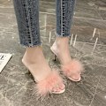 Miniatyrbild 3 av 5: Damtofflor Kitten Heels Fuzzy Tofflor Mules Slide Sandal