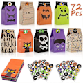 Miniatyrbilde 1 av 5: 72 stk Halloween Godteposer og 72 stk Halloween Klistremerker, Gaveposer Matpapirposer for Godteri, Kjeks, Nøtter, Halloween Dekorasjon