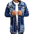 Miniatyrbilde 1 av 3: Trendy Herre Lang Ripped Denim Jakke for Vår og Høst XL MØRK BLÅ