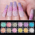 Miniatyrbild 3 av 5: 12 Flaskor Nagelglitterpulver, Reflekterande Nagelkonstpulver, Holografisk Sockereffekt, Krompigment, Manikyrdekoration F-091-01