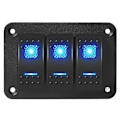 Miniatyrbilde 2 av 5: Marine Bryterpanel Vanntett 12V 3 Gang Vippebryterpanel Blått LED-lys Vekslebryter Aluminiumspanel Ferdigkablet for Bil Lastebil Båt RV UTV ATV RZR