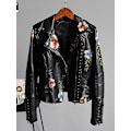 Miniatyrbild 2 av 5: Punk Style Blommig Broderad Faux Läder Motorcykeljacka för Kvinnor S Svart