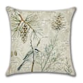 Pikkukuva 2 / 5: 4 Pellavatyynynpäällisen setti 45x45 cm Kevät Vintage Akvarelli Linnut Kukat Vihreät Kasvit