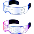 Pikkukuva 1 / 5: 2 paria Led-visiirilaseja, 7 väriä, futuristiset lasit, 4 tilaa, valaisevat lasit, hunajakennon valaisevat lasit aikuisille (cool tyyli)