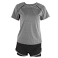 Miniatyrbild 2 av 8: Dam sommar casual 2-delad kortärmad outfit set träningskläder fitness kläder set grå kortärmad + svart grå hög midja shorts L
