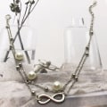 Pikkukuva 5 / 5: Double Pearl Figure 8 -nilkkakoru, Boho-tyylinen nilkkakoru, hopeinen nilkkakoru, naiset ja tytöt