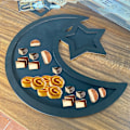 Miniatyrbilde 3 av 7: Eid Ramadan serveringsbrett med måne og stjerne rustikk tre halvmånefestmat serveringsbordstativ displayholder festivaldekor