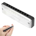 Miniatyrbillede 4 af 8: Blues Harmonica 10&#8209;Hole Mundorgan En nøgle bærbar begyndergave Blæseinstrument Vandtæt (sort)
