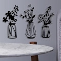 Miniatyrbild 5 av 5: 3 Delar Metall Blommor Väggdekor Svart Metall Väggkonst Metall Blommig Väggskulptur för Uteplats Balkong Vardagsrum Sovrum Matsal Kök Dekoration