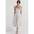 Miniatyrbillede 2 af 5: Floral Print Ærmeløs Ruched Buste Split Lår Boho Midi Kjole M Hvid Lilla Blad