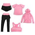 Miniatyrbild 7 av 8: 5-delad yogasett för kvinnor, sportkläder, gymjacka, långärmad topp, leggings, shorts, yogadräkt, rosröd, L