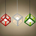 Miniatyrbilde 5 av 5: E27 Firkantet Pendellampe, Metall Taklampe, Kubeskjerm i smijern, Justerbar Taulampett for Stue, Spisestue (Gul)