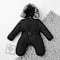 Miniatyrbild 3 av 5: Unisex Baby Hooded Jumpsuit - 0-24 Månader - Pojkar Flickor Romper med Pälskrage 65cm Svart