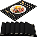 Miniatyrbild 1 av 5: Svarta Placemats för Matbord Set om 6, Vattentäta Avtorkningsbara PU Läder Bordstabletter Inomhus, Tvättbara Köksbordsunderlägg för Påsk Thanksgiving Jul