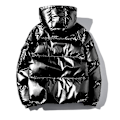 Miniatyrbillede 2 af 4: Tyk vinterjakke med hætte til mænd, løs pasform, blank finish, sort, 5XL