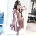 Miniatyrbillede 7 af 7: Løs plisseret kjole til kvinder, blød, åndbar, elegant bue-graviditetskjole til daglig shopping, pink, XL