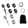 Miniatyrbilde 1 av 8: 10 stk Cross Ear Clip Titanstål Menn Rock Style Clip On Hoop øredobber Individuelt pakket lett moteriktig øredobber