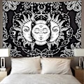 Miniatyrbillede 2 af 5: Sol og Måne Gobelin Brændende Sol med Stjerne Gobelin Psykedelisk Gobelin Sort og Hvid Mystisk Gobelin Vægophæng (130 x 150 cm)